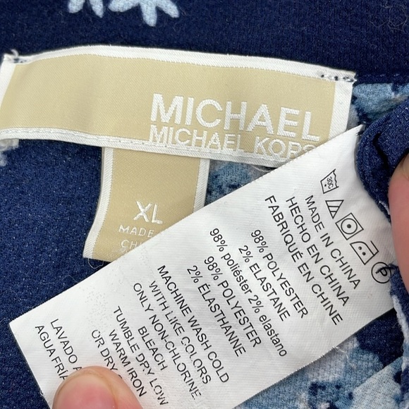 Michael Kors Blouse Top Shirt Womens XL Extra Large Blue Floral Button Peasant - Picture 12 of 14